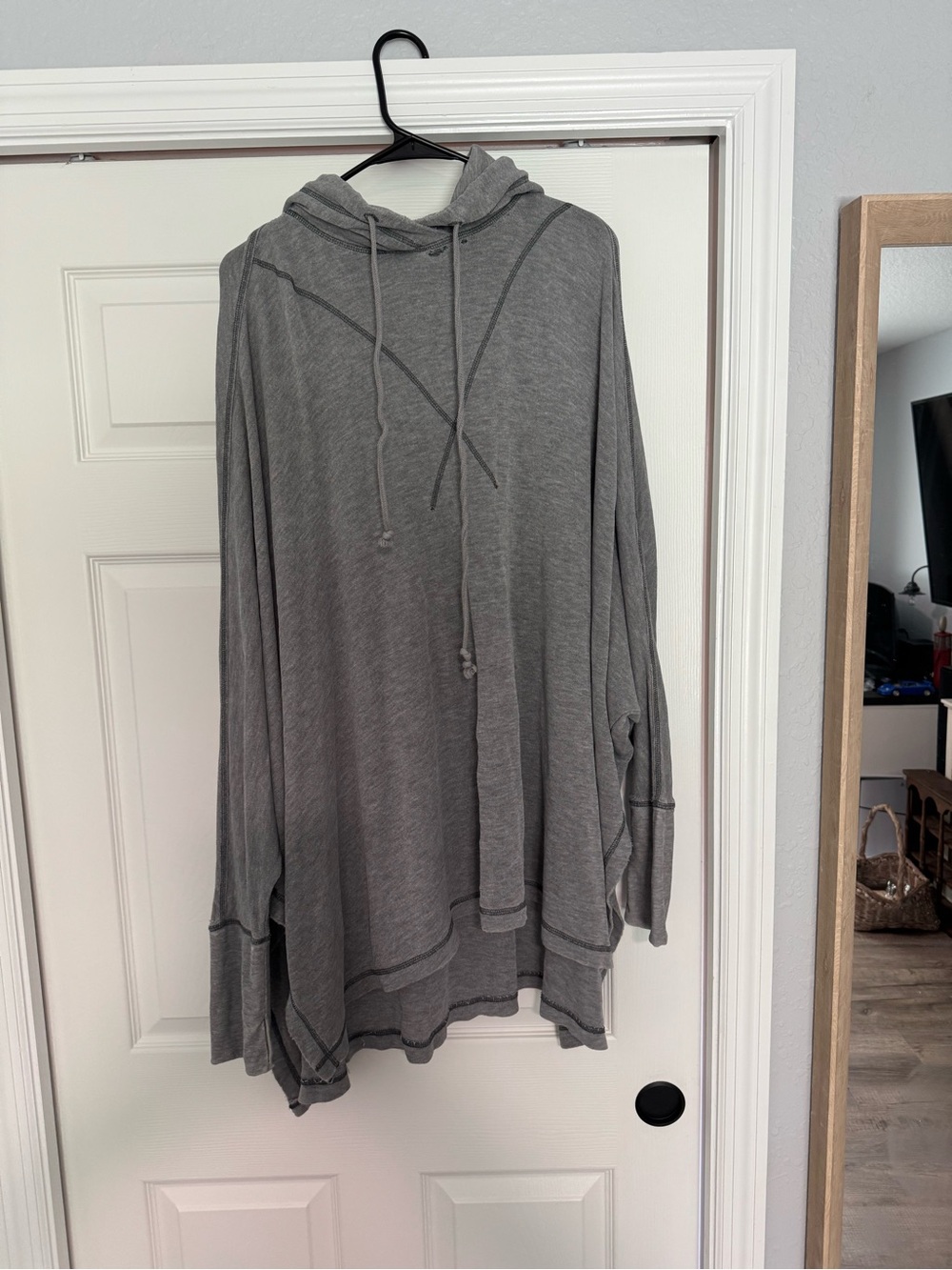 FREE PEOPLE Hooded Pullover Sweatshirt/poncho - Gray